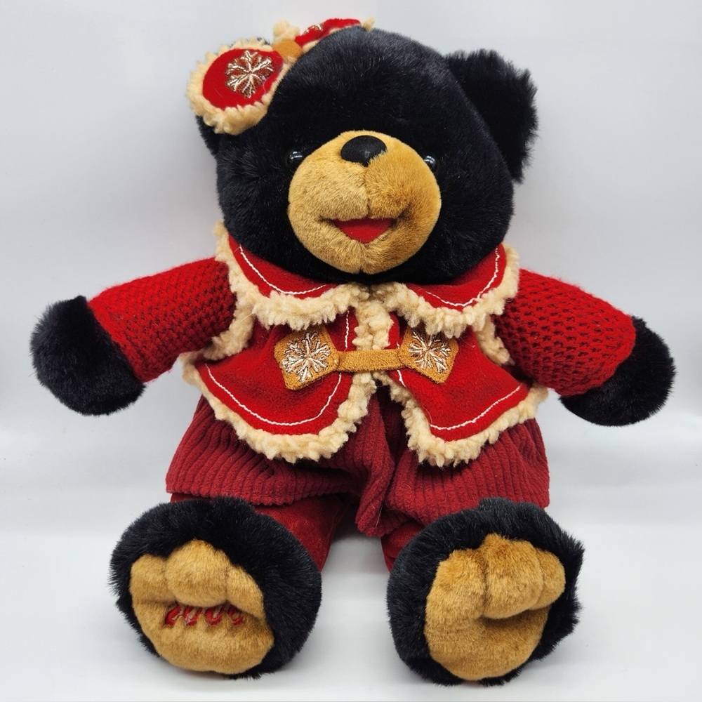 2006 Festive Black Teddy Bear W/ Red Outfit